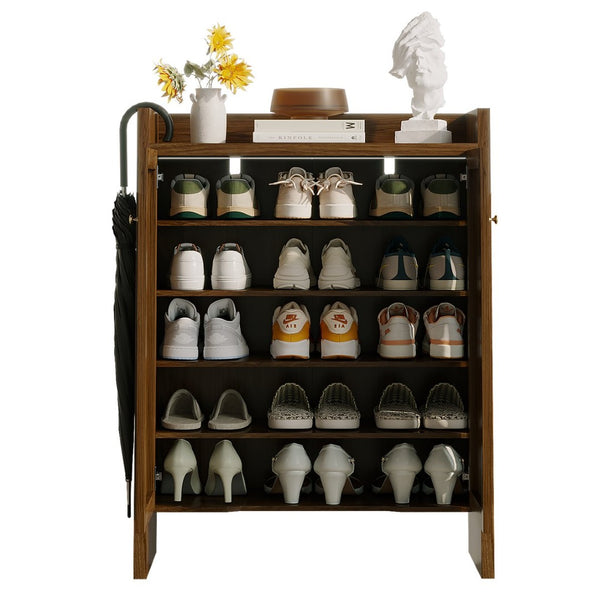 English Elm 42.5 Inch Tall Rattan Door Shoe Cabinet Six Tier Adjustable Entryway Storage Organizer W808P415447