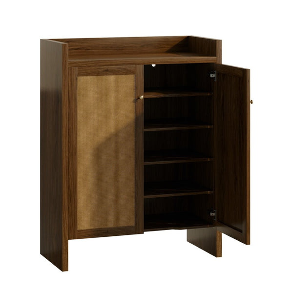 English Elm 42.5 Inch Tall Rattan Door Shoe Cabinet Six Tier Adjustable Entryway Storage Organizer W808P415447