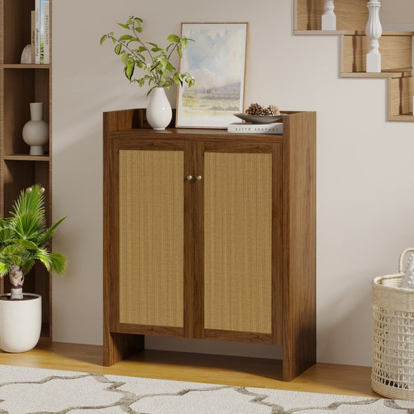 English Elm 42.5 Inch Tall Rattan Door Shoe Cabinet Six Tier Adjustable Entryway Storage Organizer W808P415447