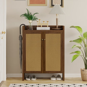 English Elm 42.5 Inch Tall Rattan Door Shoe Cabinet Six Tier Adjustable Entryway Storage Organizer W808P415447