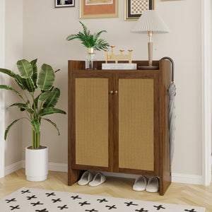 English Elm 42.5 Inch Tall Rattan Door Shoe Cabinet Six Tier Adjustable Entryway Storage Organizer W808P415447