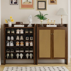 English Elm 42.5 Inch Tall Rattan Door Shoe Cabinet Six Tier Adjustable Entryway Storage Organizer W808P415447