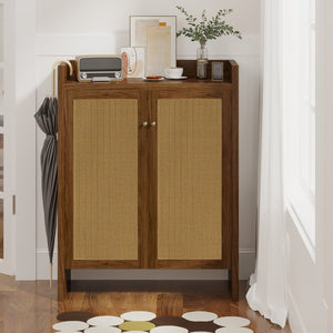 English Elm 42.5 Inch Tall Rattan Door Shoe Cabinet Six Tier Adjustable Entryway Storage Organizer W808P415447