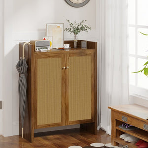 English Elm 42.5 Inch Tall Rattan Door Shoe Cabinet Six Tier Adjustable Entryway Storage Organizer W808P415447