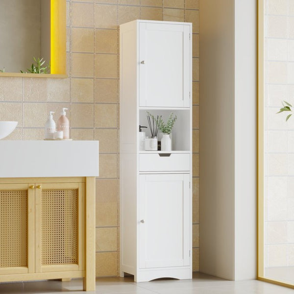 English Elm 67" Tall Mdf Floor Cabinet with 2 Doors 1 Drawer Adjustable Shelves White Finish W808P420585