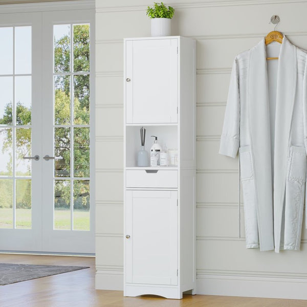 English Elm 67" Tall Mdf Floor Cabinet with 2 Doors 1 Drawer Adjustable Shelves White Finish W808P420585