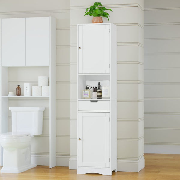 English Elm 67" Tall Mdf Floor Cabinet with 2 Doors 1 Drawer Adjustable Shelves White Finish W808P420585