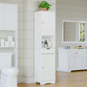 English Elm 67" Tall Mdf Floor Cabinet with 2 Doors 1 Drawer Adjustable Shelves White Finish W808P420585