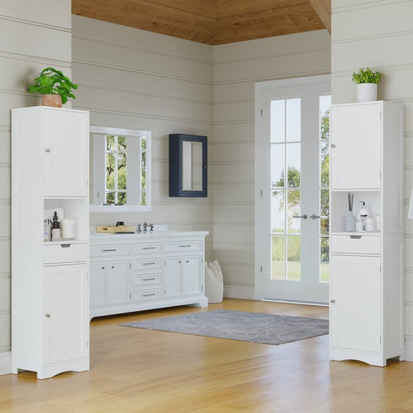 English Elm 67" Tall Mdf Floor Cabinet with 2 Doors 1 Drawer Adjustable Shelves White Finish W808P420585