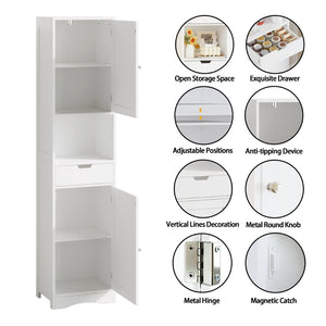 English Elm 67" Tall Mdf Floor Cabinet with 2 Doors 1 Drawer Adjustable Shelves White Finish W808P420585