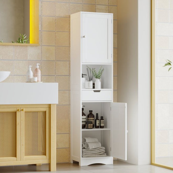 English Elm 67" Tall Mdf Floor Cabinet with 2 Doors 1 Drawer Adjustable Shelves White Finish W808P420585
