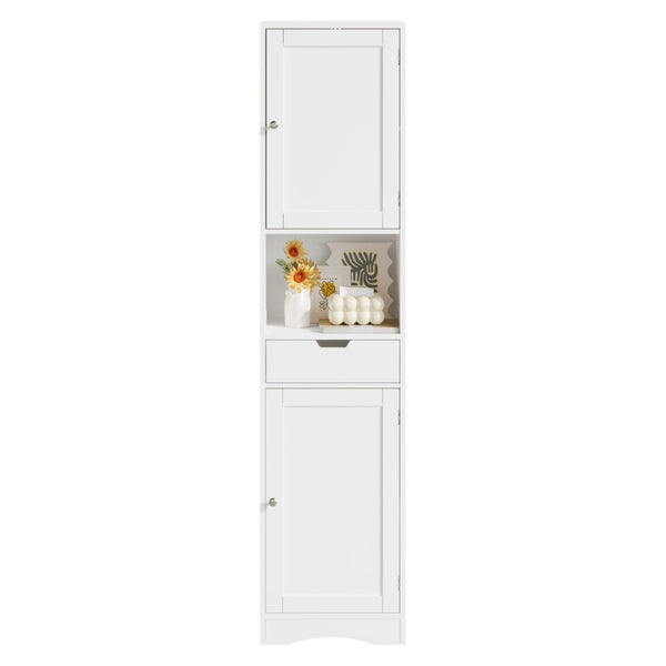English Elm 67" Tall Mdf Floor Cabinet with 2 Doors 1 Drawer Adjustable Shelves White Finish W808P420585