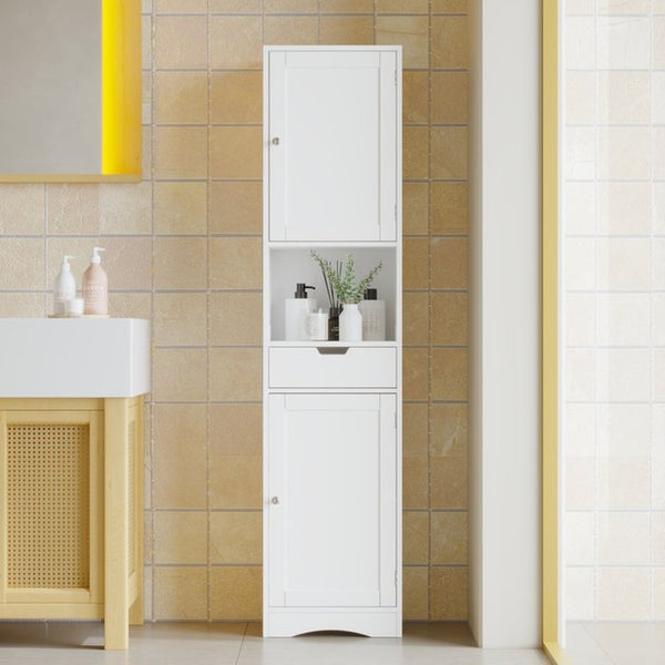 English Elm 67" Tall Mdf Floor Cabinet with 2 Doors 1 Drawer Adjustable Shelves White Finish W808P420585