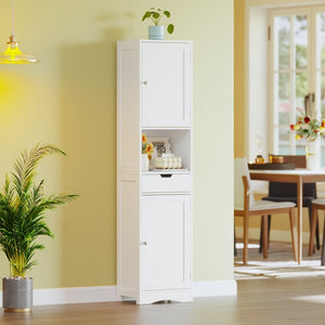 English Elm 67" Tall Mdf Floor Cabinet with 2 Doors 1 Drawer Adjustable Shelves White Finish W808P420585