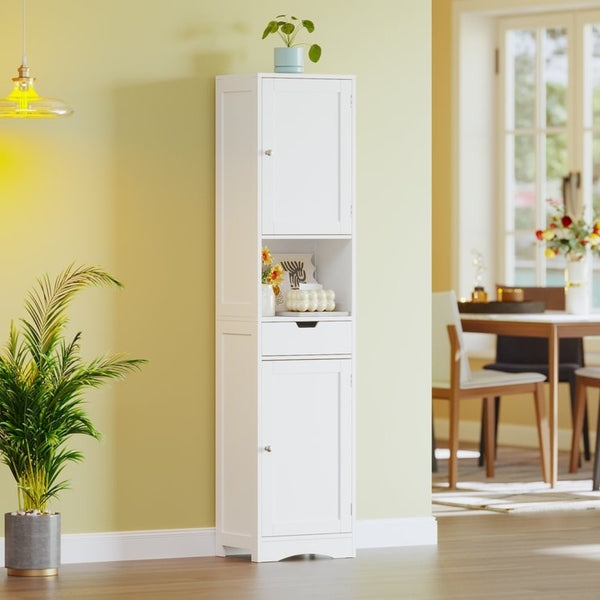 English Elm 67" Tall Mdf Floor Cabinet with 2 Doors 1 Drawer Adjustable Shelves White Finish W808P420585