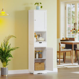English Elm 67" Tall Mdf Floor Cabinet with 2 Doors 1 Drawer Adjustable Shelves White Finish W808P420585