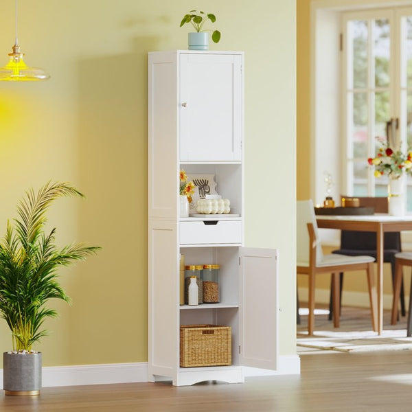 English Elm 67" Tall Mdf Floor Cabinet with 2 Doors 1 Drawer Adjustable Shelves White Finish W808P420585