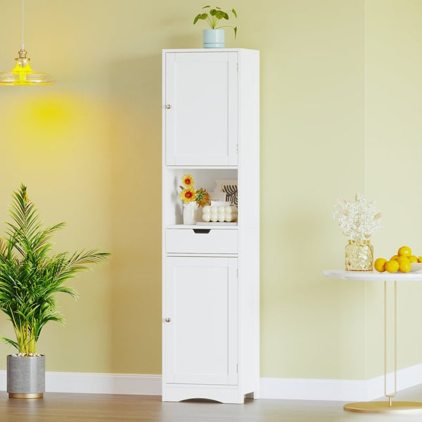 English Elm 67" Tall Mdf Floor Cabinet with 2 Doors 1 Drawer Adjustable Shelves White Finish W808P420585