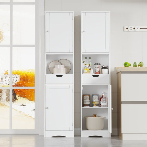 English Elm 67" Tall Mdf Floor Cabinet with 2 Doors 1 Drawer Adjustable Shelves White Finish W808P420585