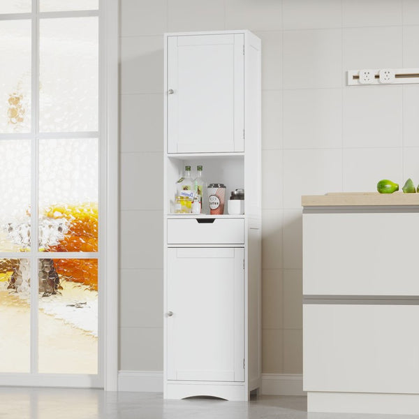 English Elm 67" Tall Mdf Floor Cabinet with 2 Doors 1 Drawer Adjustable Shelves White Finish W808P420585