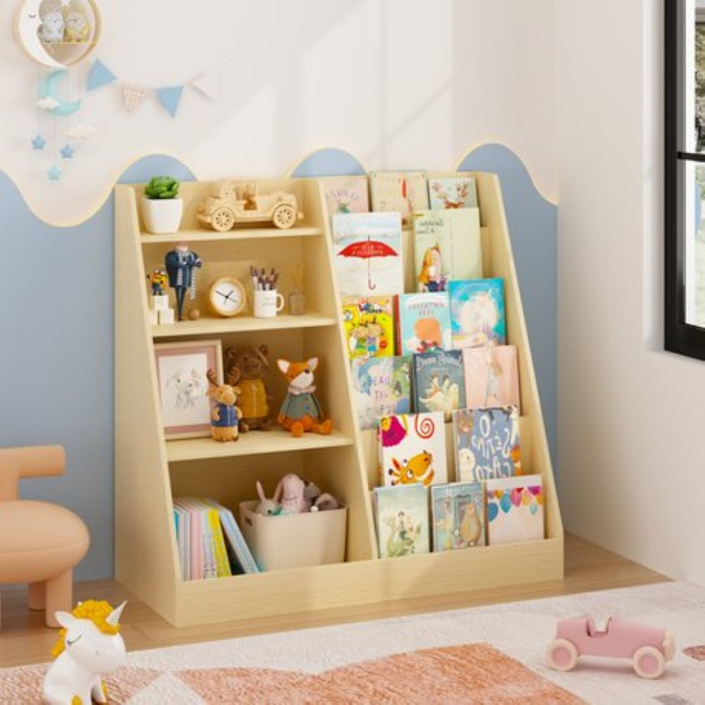 English Elm Kids Four Tier Wooden Bookcase with Toy Bin Organizer for Playroom or Nursery W808P432003