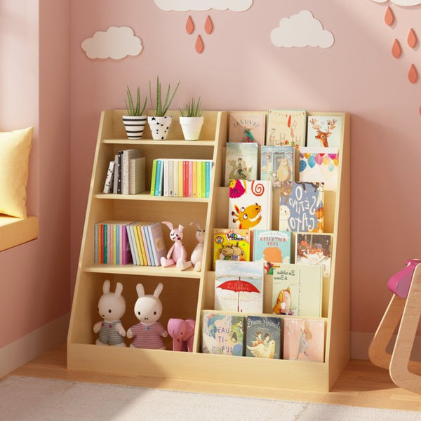 English Elm Kids Four Tier Wooden Bookcase with Toy Bin Organizer for Playroom or Nursery W808P432003