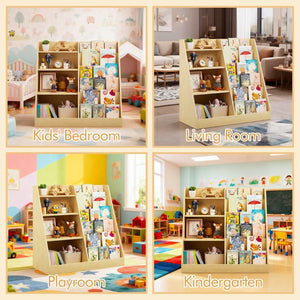 English Elm Kids Four Tier Wooden Bookcase with Toy Bin Organizer for Playroom or Nursery W808P432003