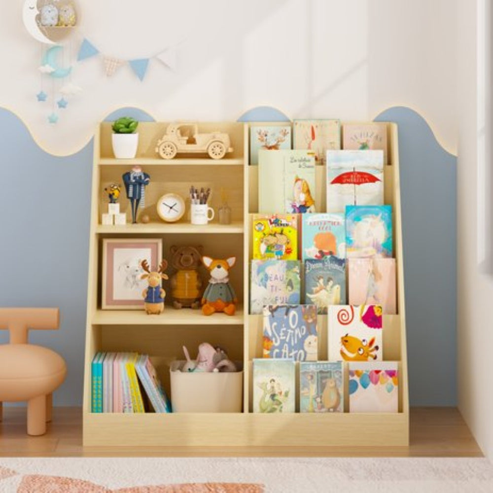 English Elm Kids Four Tier Wooden Bookcase with Toy Bin Organizer for Playroom or Nursery W808P432003