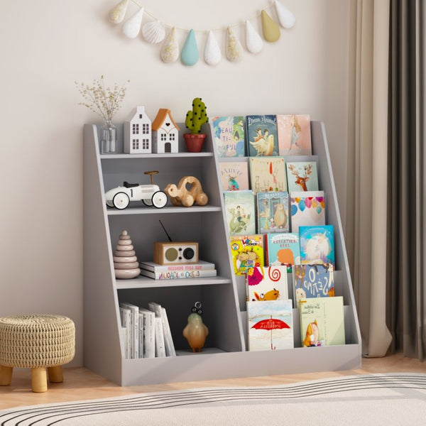 English Elm Kids Four Tier Wooden Bookcase with Toy Bin Organizer for Playroom or Nursery W808P434870