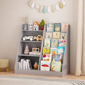 English Elm Kids Four Tier Wooden Bookcase with Toy Bin Organizer for Playroom or Nursery W808P434870