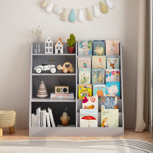 English Elm Kids Four Tier Wooden Bookcase with Toy Bin Organizer for Playroom or Nursery W808P434870