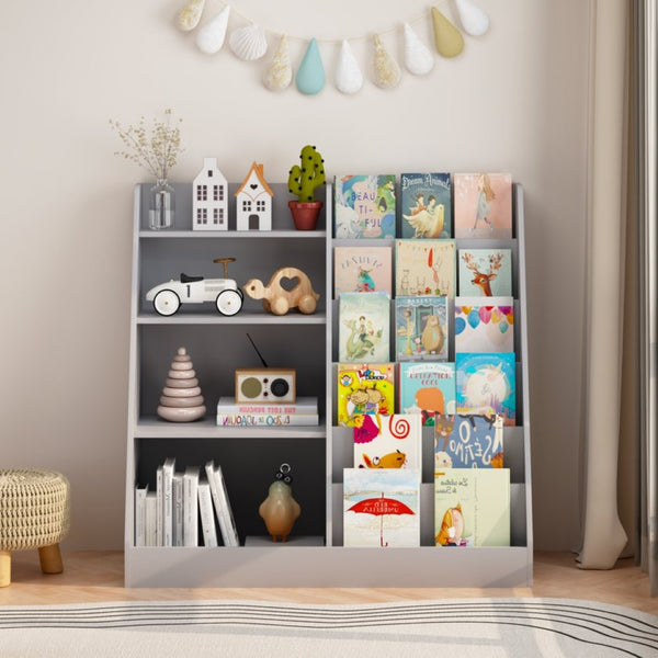 English Elm Kids Four Tier Wooden Bookcase with Toy Bin Organizer for Playroom or Nursery W808P434870