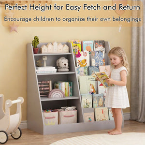 English Elm Kids Four Tier Wooden Bookcase with Toy Bin Organizer for Playroom or Nursery W808P434870