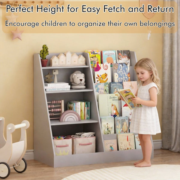 English Elm Kids Four Tier Wooden Bookcase with Toy Bin Organizer for Playroom or Nursery W808P434870