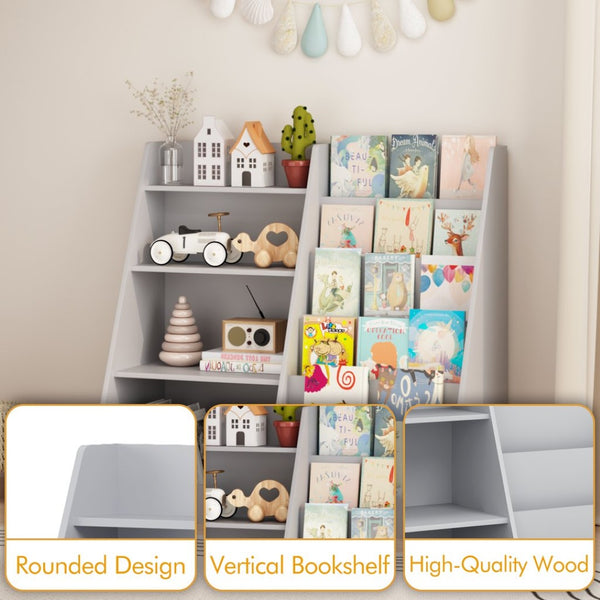 English Elm Kids Four Tier Wooden Bookcase with Toy Bin Organizer for Playroom or Nursery W808P434870