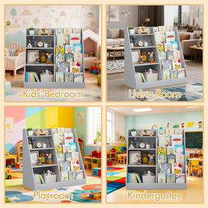 English Elm Kids Four Tier Wooden Bookcase with Toy Bin Organizer for Playroom or Nursery W808P434870
