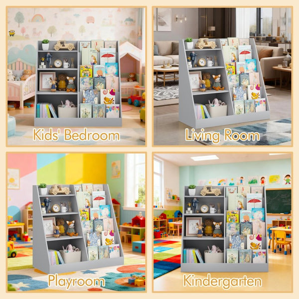 English Elm Kids Four Tier Wooden Bookcase with Toy Bin Organizer for Playroom or Nursery W808P434870