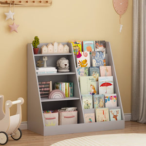 English Elm Kids Four Tier Wooden Bookcase with Toy Bin Organizer for Playroom or Nursery W808P434870