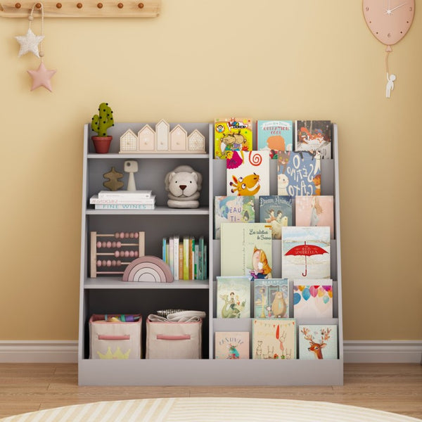 English Elm Kids Four Tier Wooden Bookcase with Toy Bin Organizer for Playroom or Nursery W808P434870