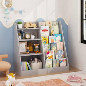 English Elm Kids Four Tier Wooden Bookcase with Toy Bin Organizer for Playroom or Nursery W808P434870