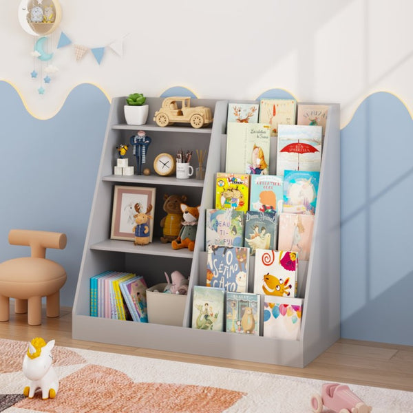 English Elm Kids Four Tier Wooden Bookcase with Toy Bin Organizer for Playroom or Nursery W808P434870