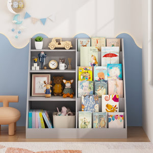 English Elm Kids Four Tier Wooden Bookcase with Toy Bin Organizer for Playroom or Nursery W808P434870