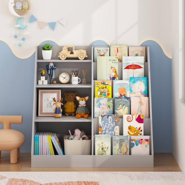English Elm Kids Four Tier Wooden Bookcase with Toy Bin Organizer for Playroom or Nursery W808P434870