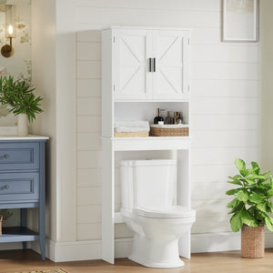 English Elm Over Toilet Bathroom Cabinet Freestanding White Organizer with Adjustable Shelf Open Rack W808P440630