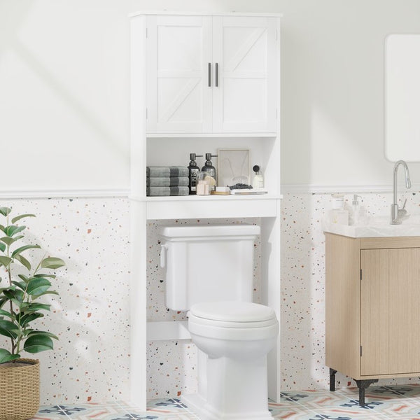 English Elm Over Toilet Bathroom Cabinet Freestanding White Organizer with Adjustable Shelf Open Rack W808P440630