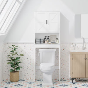 English Elm Over Toilet Bathroom Cabinet Freestanding White Organizer with Adjustable Shelf Open Rack W808P440630
