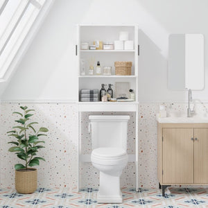 English Elm Over Toilet Bathroom Cabinet Freestanding White Organizer with Adjustable Shelf Open Rack W808P440630