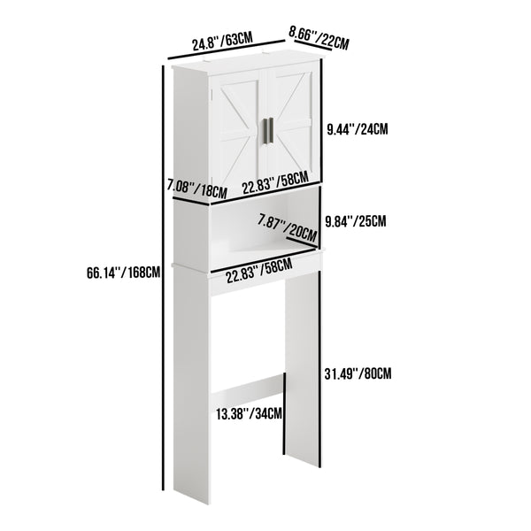 English Elm Over Toilet Bathroom Cabinet Freestanding White Organizer with Adjustable Shelf Open Rack W808P440630