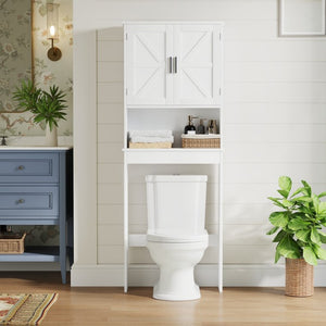 English Elm Over Toilet Bathroom Cabinet Freestanding White Organizer with Adjustable Shelf Open Rack W808P440630