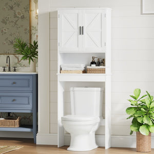 English Elm Over Toilet Bathroom Cabinet Freestanding White Organizer with Adjustable Shelf Open Rack W808P440630